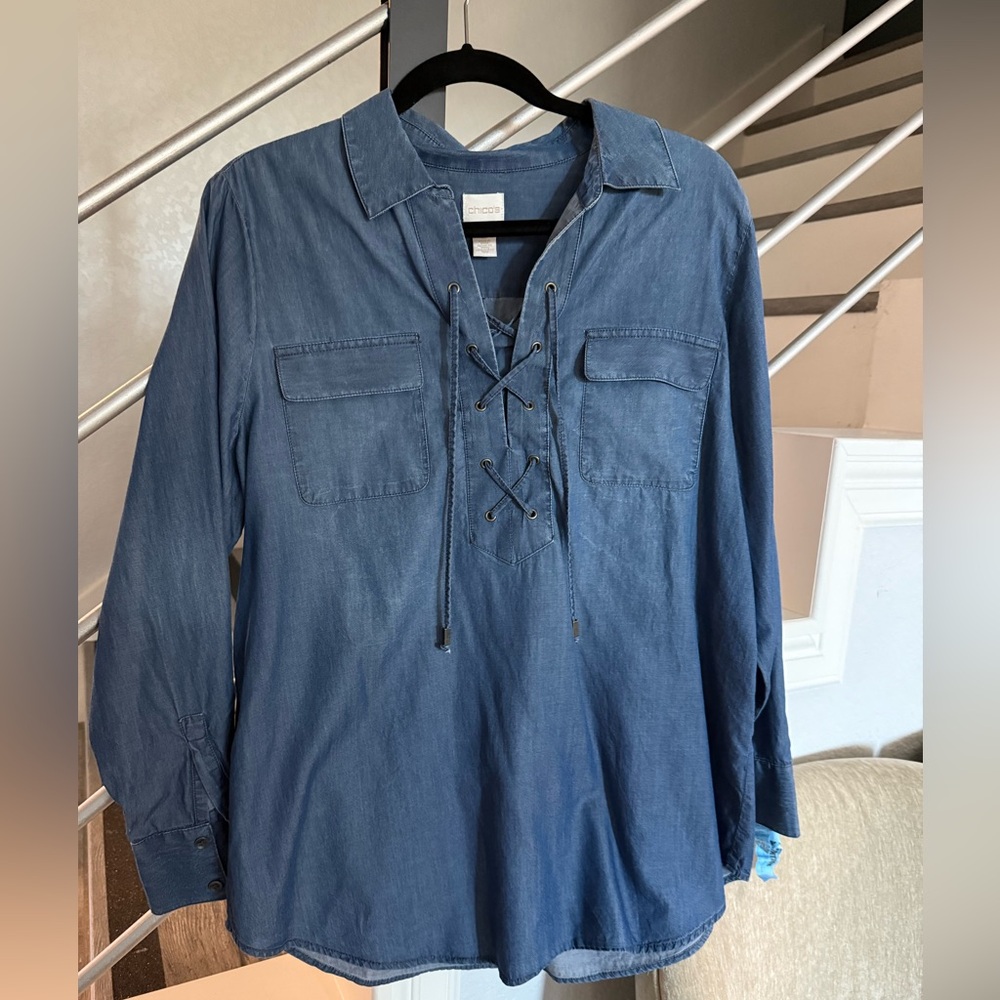 Chico's Denim Lace-Up Top